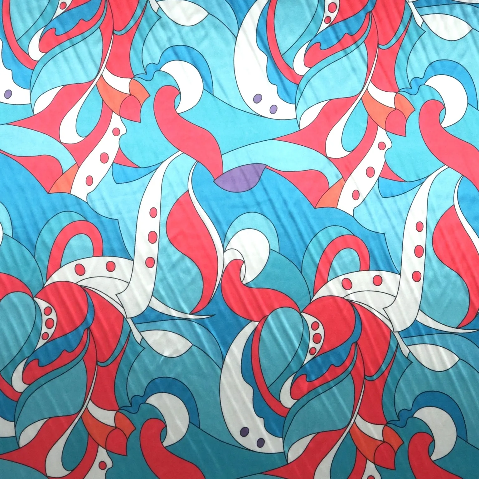 Coral Blue and Aqua Mosaic Abstract Charmeuse Polyester Fabric