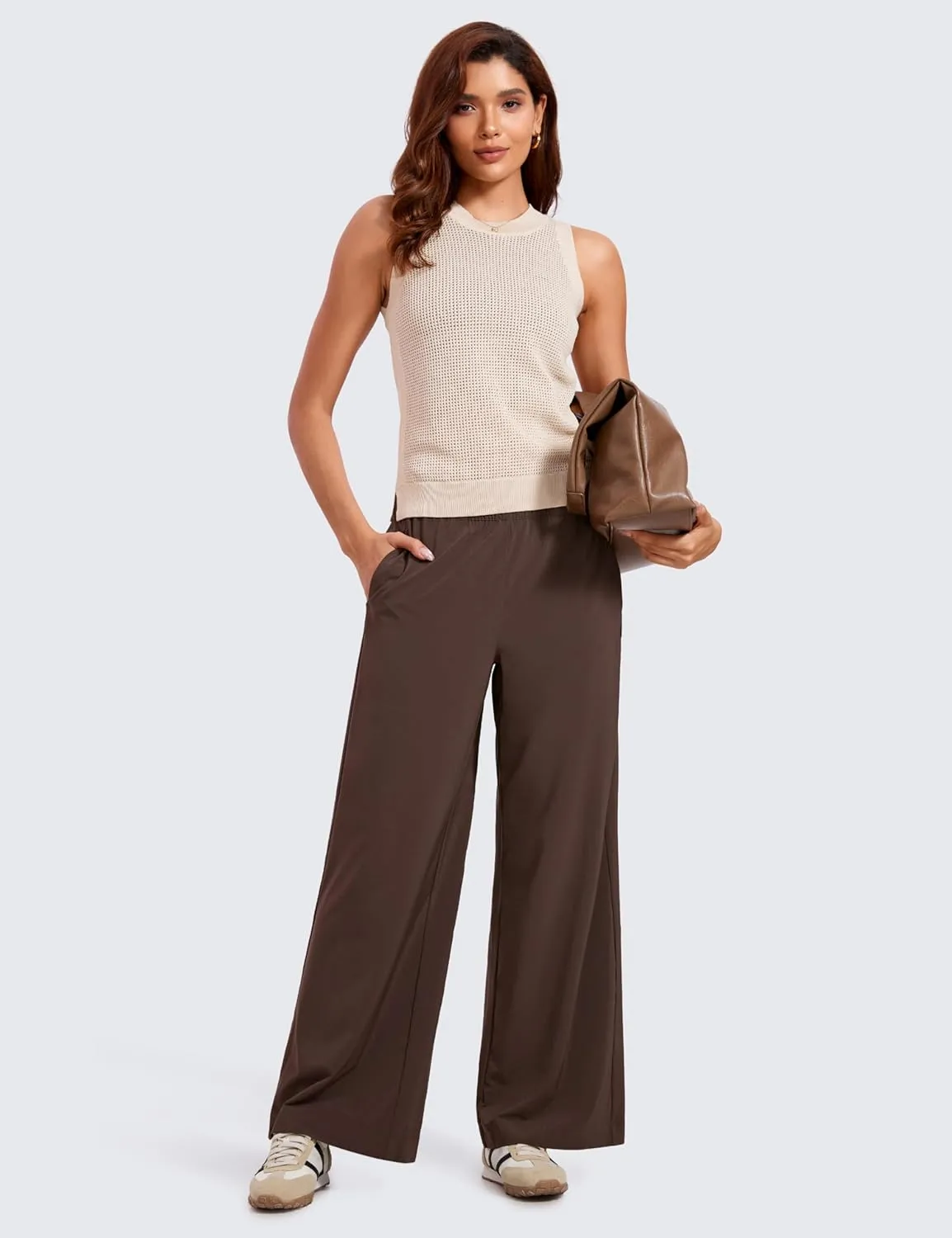 CRZ YOGA Lightweight Wide Leg Pants for Women 30" High Waisted Casual Lounge Travel Work Sweatpants Loose Fit Summer