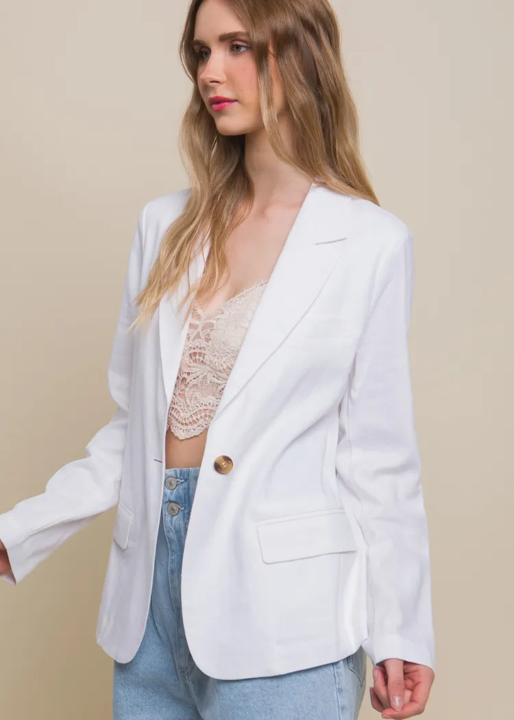 Dani Linen Blazer - White