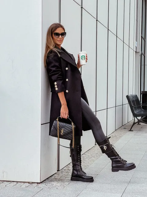 Double Breasted Lapel Collar Long Sleeve Long Jacket