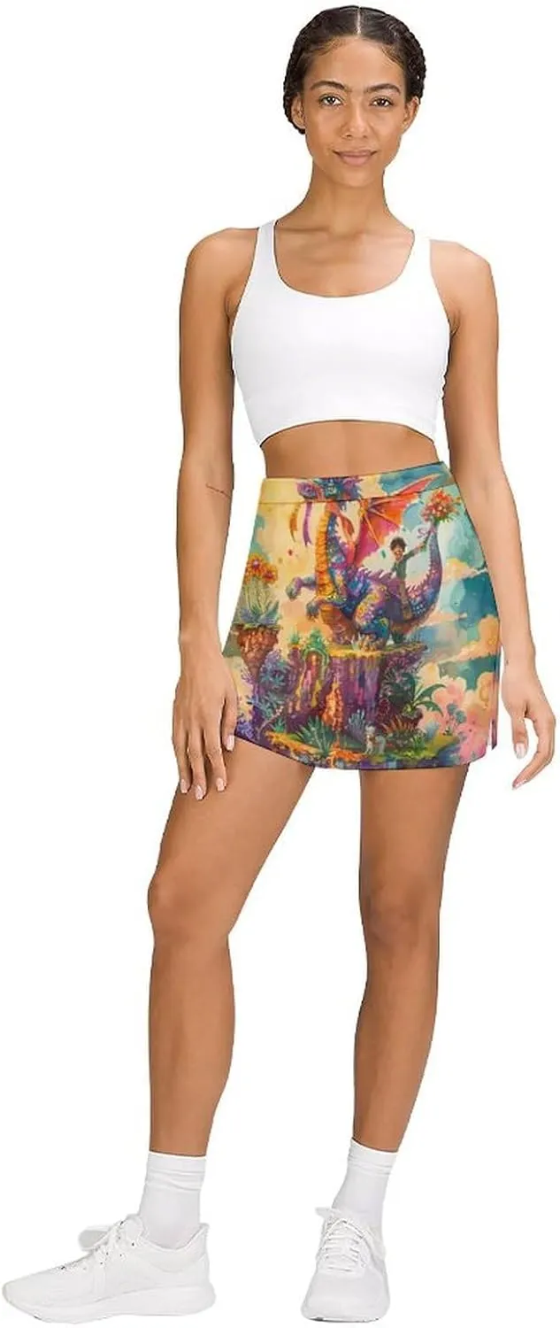 Dragon Neverland Women's Skort Athletic Skirt Golf Skorts A-line Skirts with Built-in Shorts Pockets