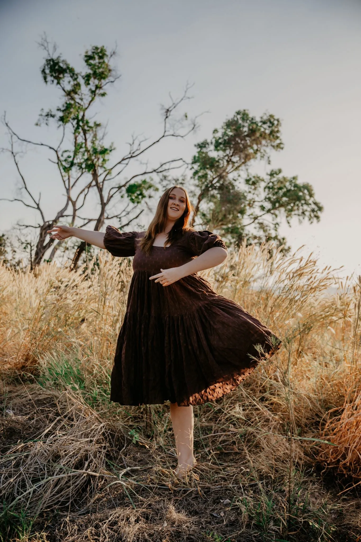 Dress Hire - Maternity Photoshoot Dresses - Rooh Collective - Eden - Brown - DAY RENTAL