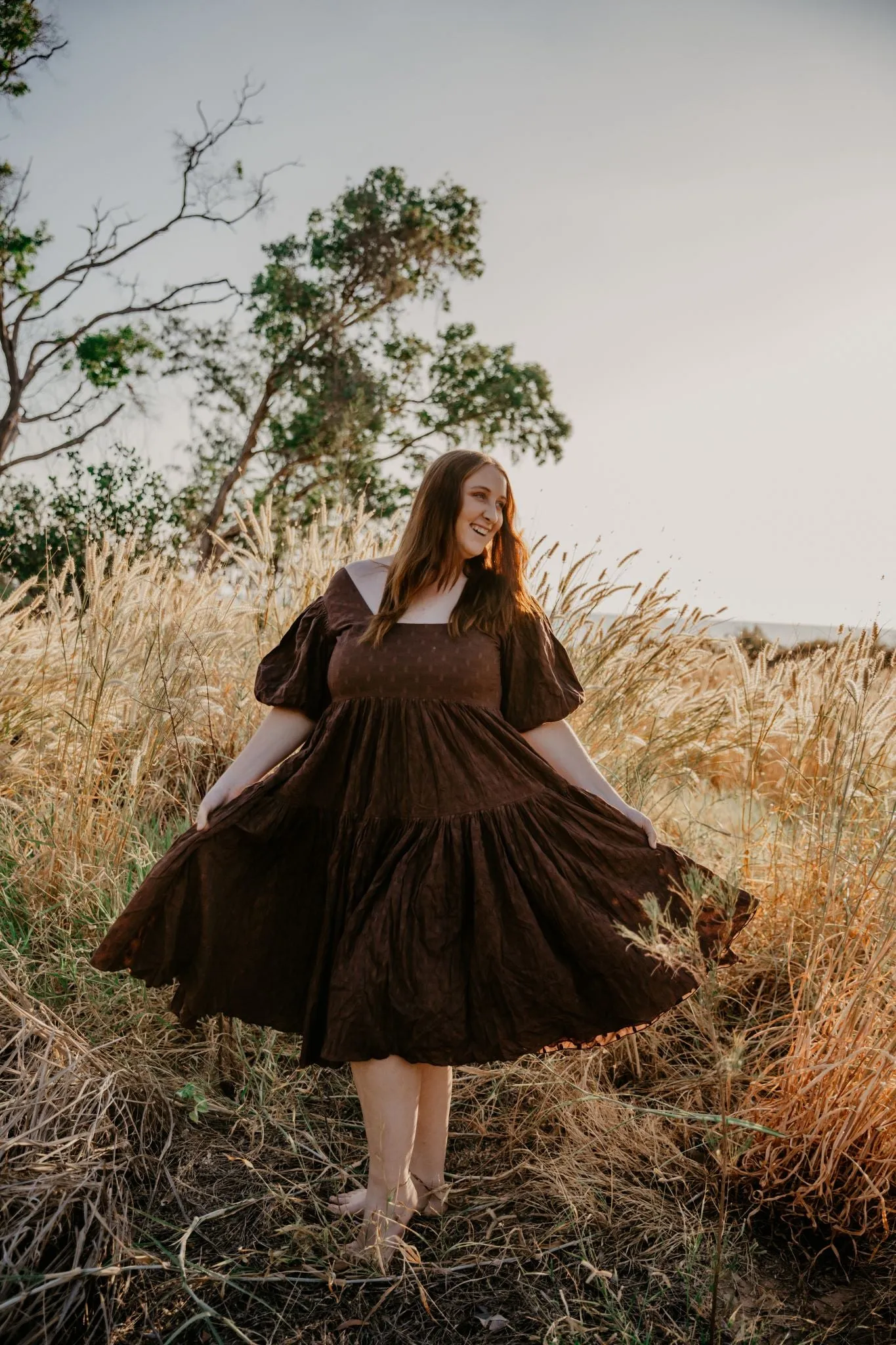 Dress Hire - Maternity Photoshoot Dresses - Rooh Collective - Eden - Brown - DAY RENTAL