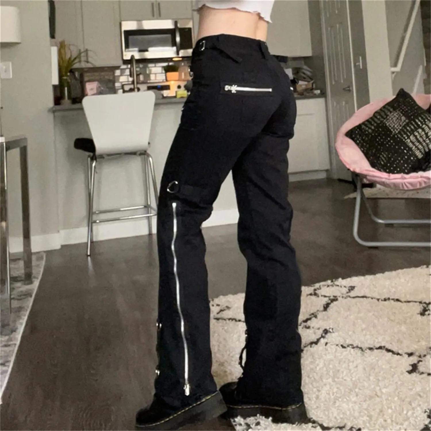 ENFUSO Punk Y2k Grunge Low Waist Emo Jeans Mall Gothic Women Black Patchwork Electro Pants Fashion Streetwear Alt Clothes