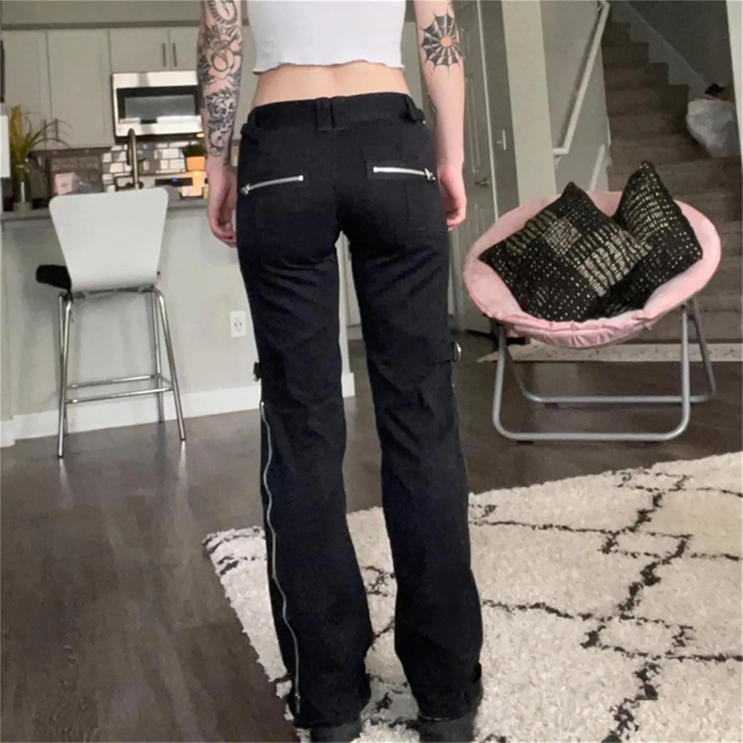 ENFUSO Punk Y2k Grunge Low Waist Emo Jeans Mall Gothic Women Black Patchwork Electro Pants Fashion Streetwear Alt Clothes