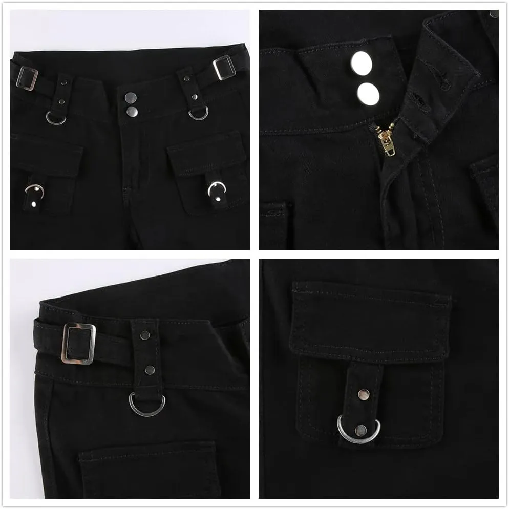 ENFUSO Punk Y2k Grunge Low Waist Emo Jeans Mall Gothic Women Black Patchwork Electro Pants Fashion Streetwear Alt Clothes