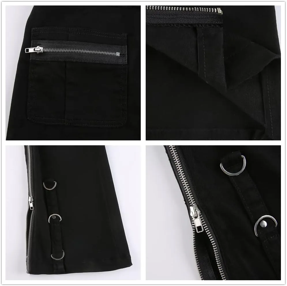 ENFUSO Punk Y2k Grunge Low Waist Emo Jeans Mall Gothic Women Black Patchwork Electro Pants Fashion Streetwear Alt Clothes