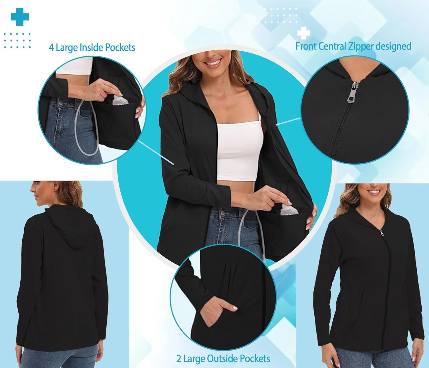 EVERWORTH Post Mastectomy Shirts with Drain Pockets Breast Mastectomy Recovery Must Haves Long Sleeve Zip Up Shirts Clothing