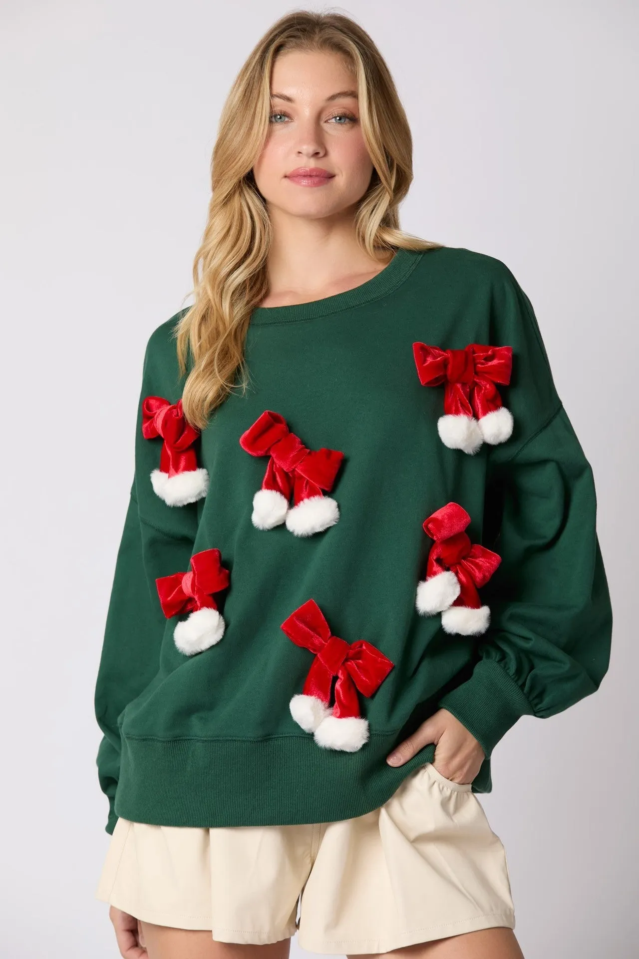 Festive Christmas Bowknot Long Sleeve Sweatshirt - Casual Holiday Style