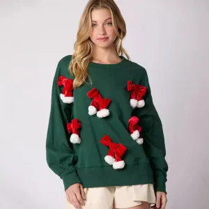 Festive Christmas Bowknot Long Sleeve Sweatshirt - Casual Holiday Style