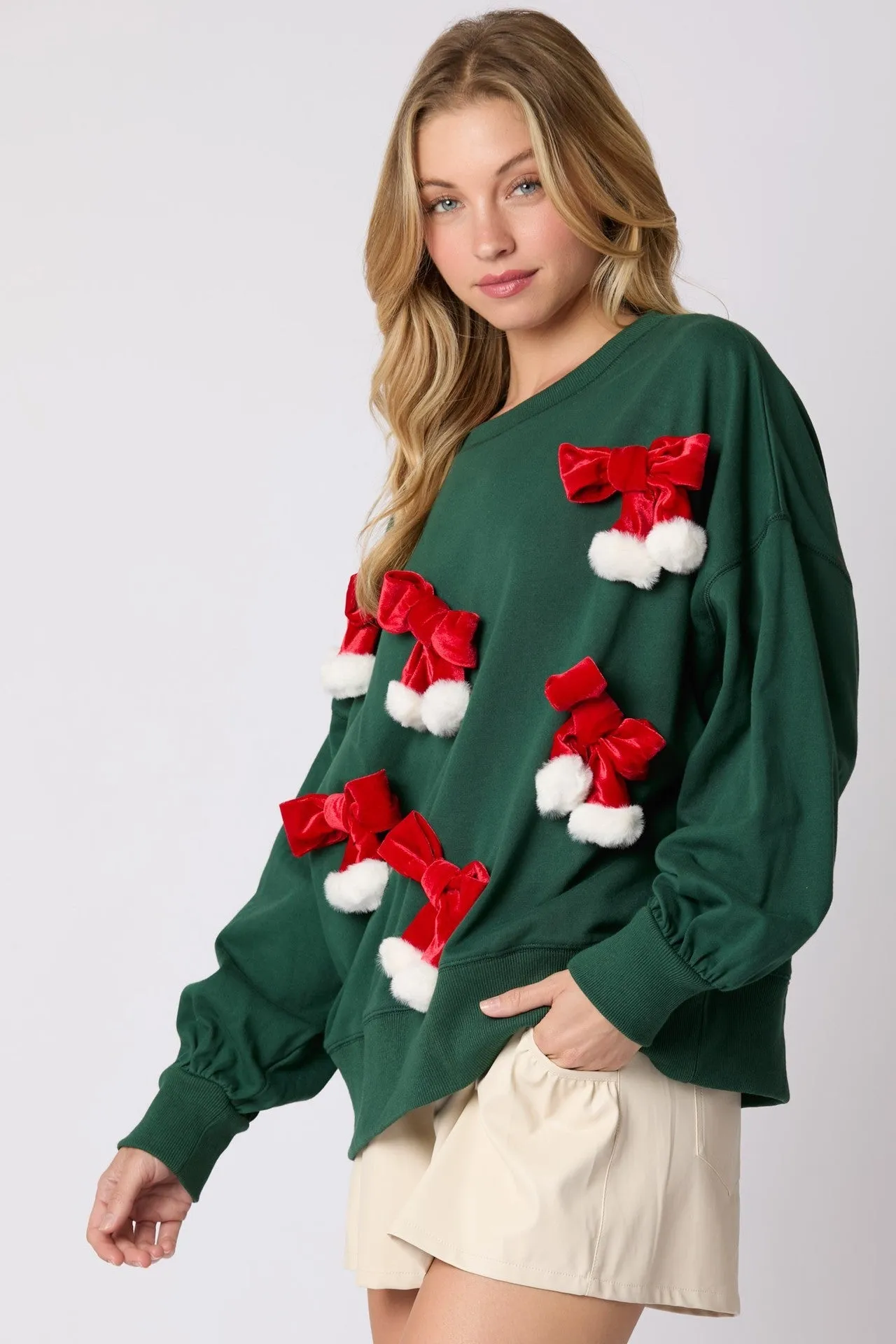 Festive Christmas Bowknot Long Sleeve Sweatshirt - Casual Holiday Style