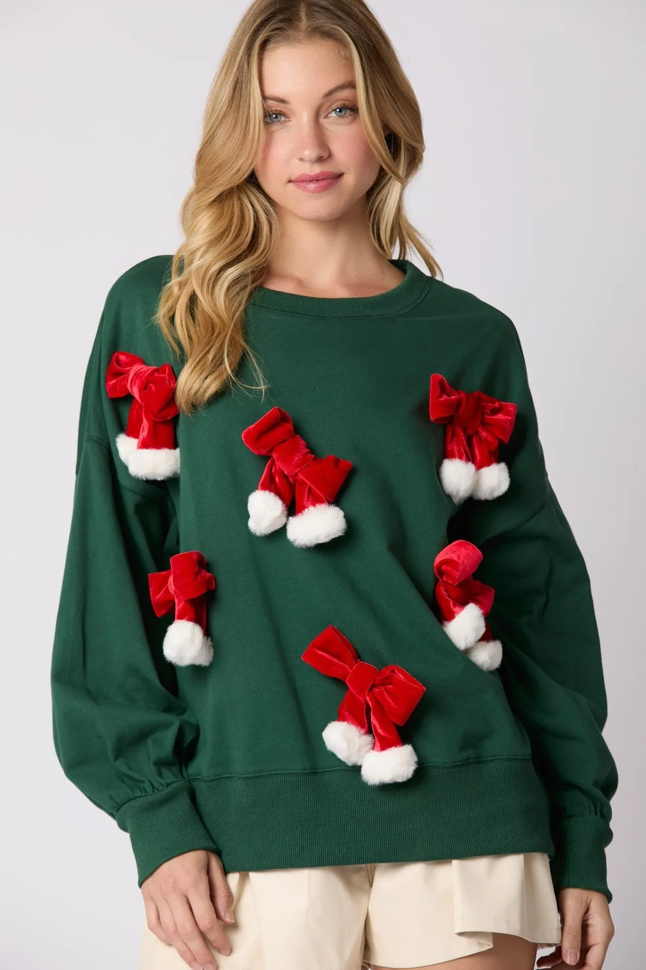 Festive Christmas Bowknot Long Sleeve Sweatshirt - Casual Holiday Style