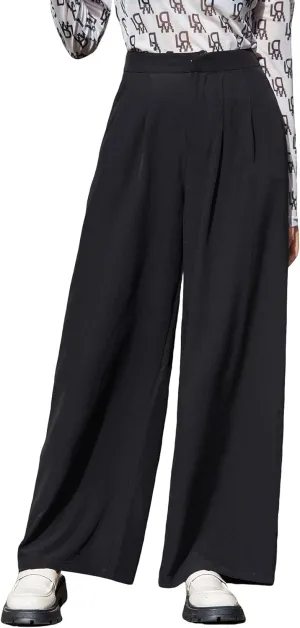 Floerns Women's Casual Wide Leg High Waisted Palazzo Pleated Pants Trousers Black Plain M