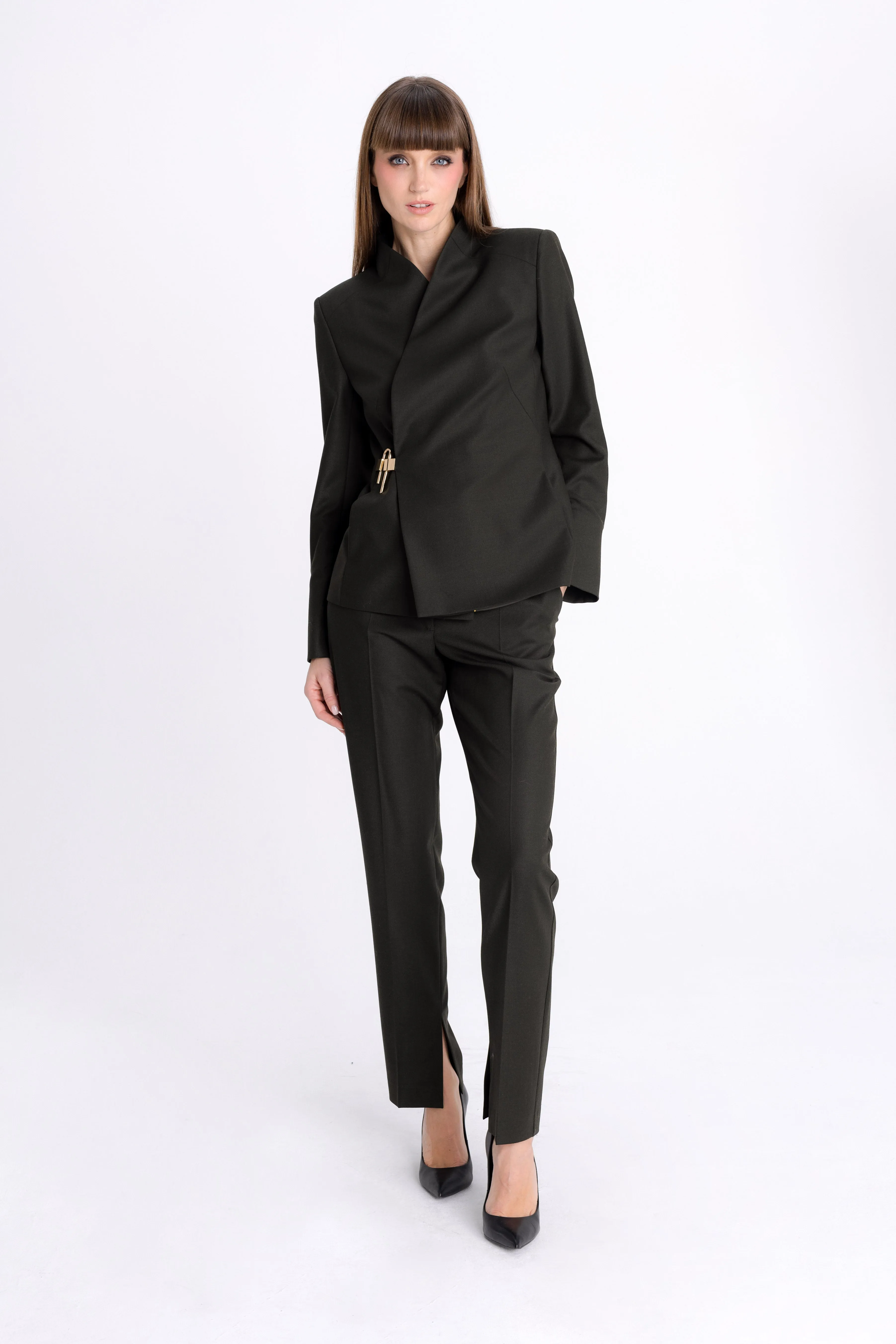 FOREST GREEN JACKET WITH ASYMMETRIC FASTENING