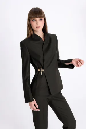 FOREST GREEN JACKET WITH ASYMMETRIC FASTENING