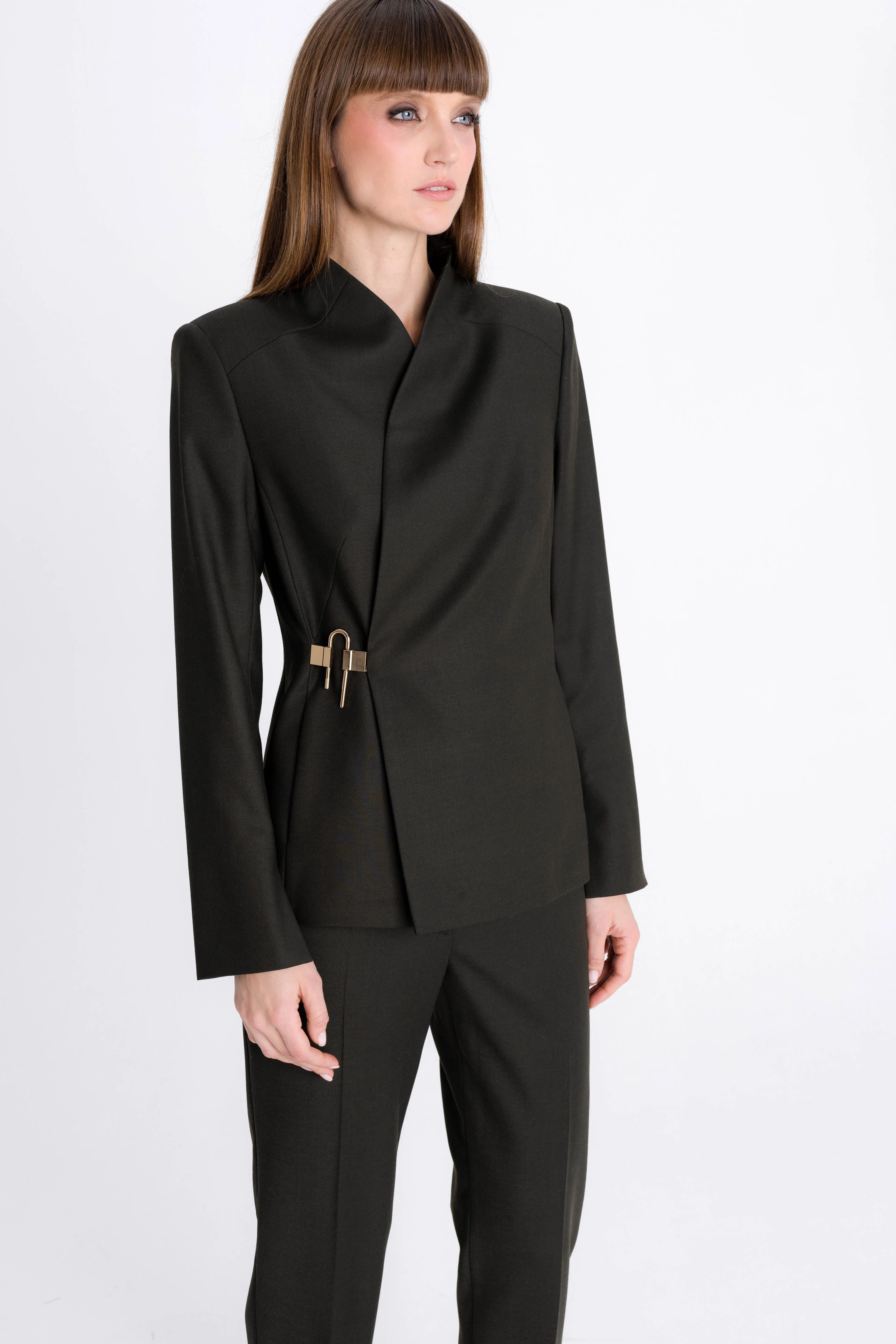 FOREST GREEN JACKET WITH ASYMMETRIC FASTENING