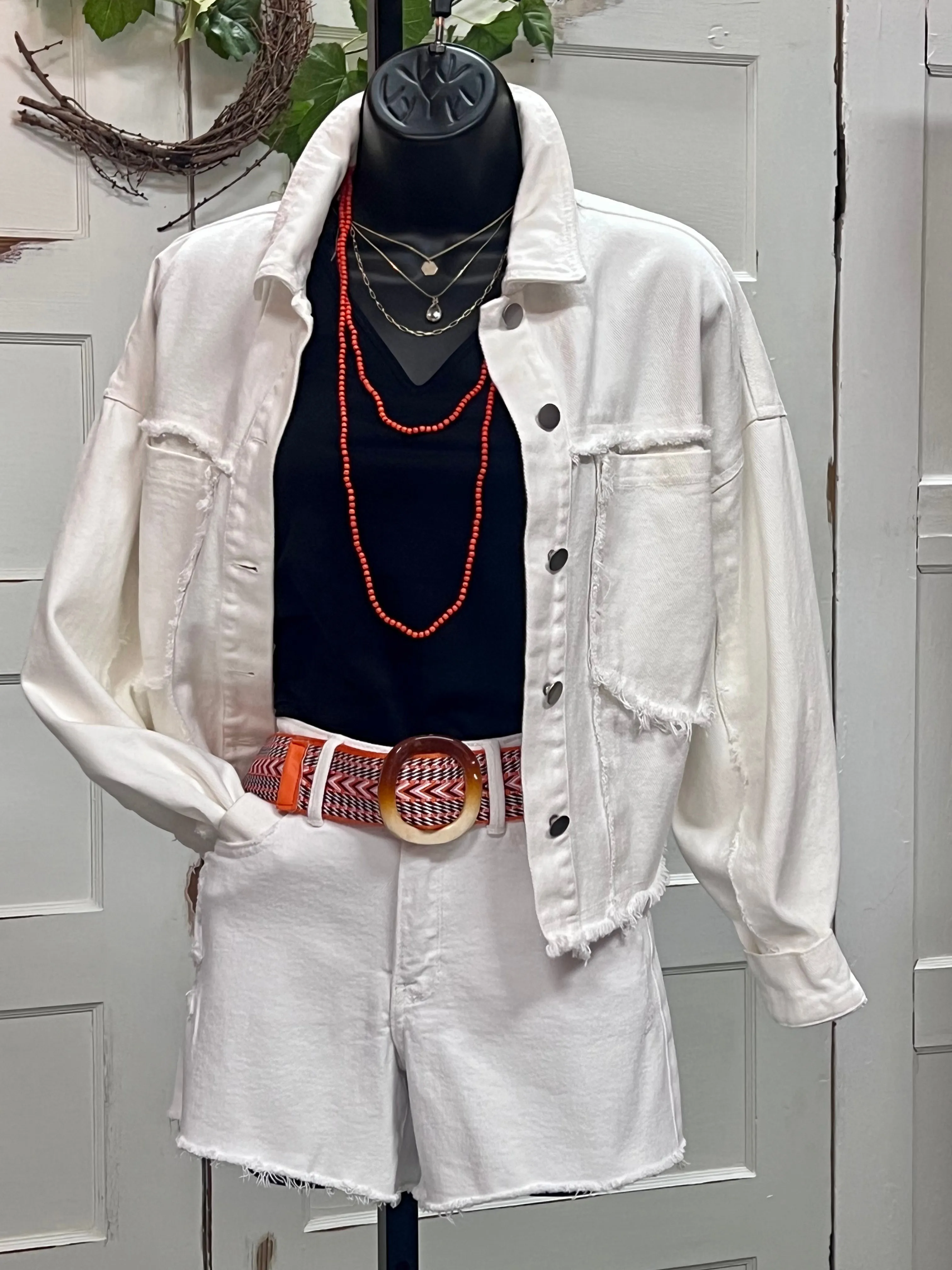 Frayed Hem White Jacket