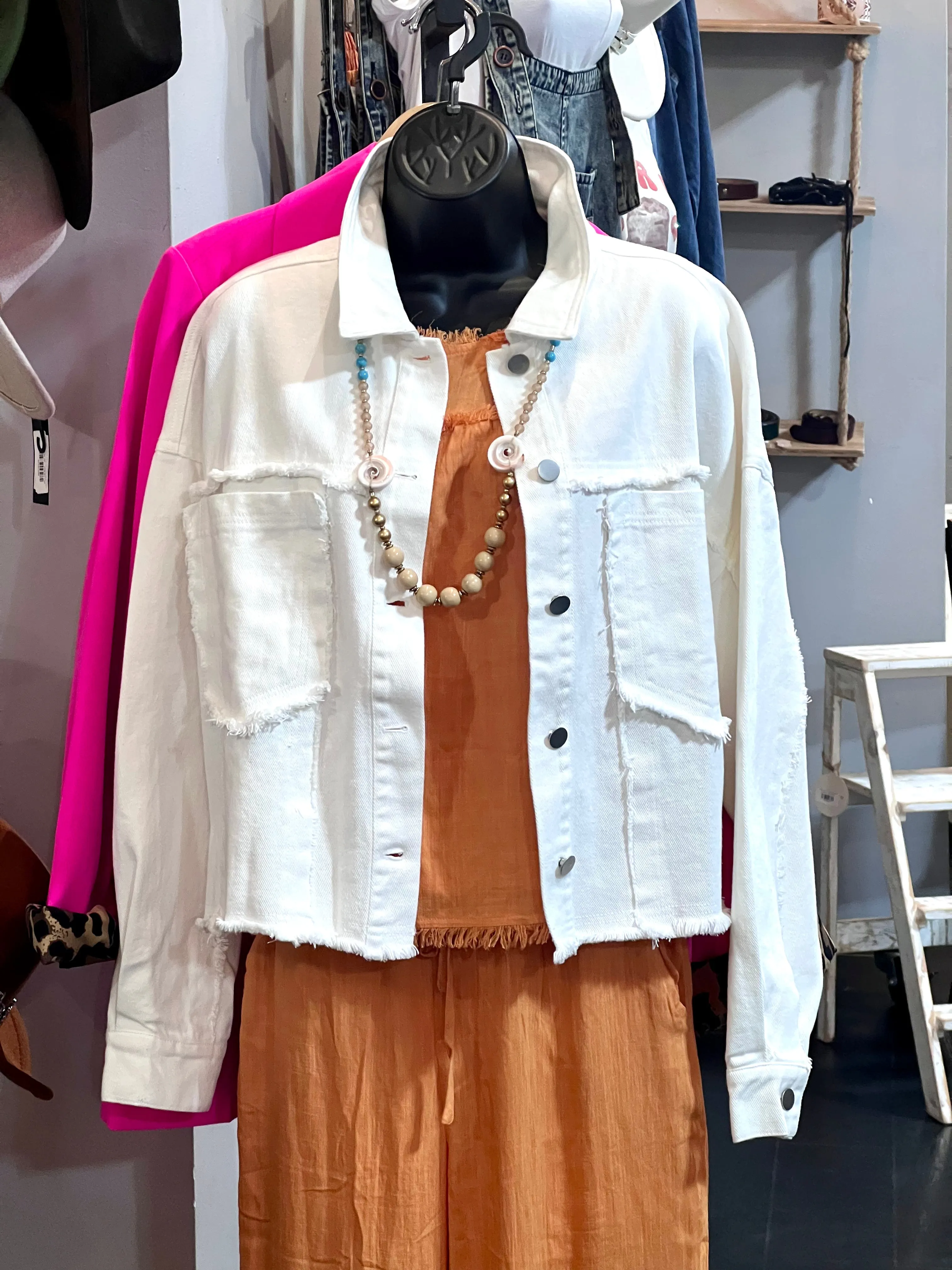 Frayed Hem White Jacket