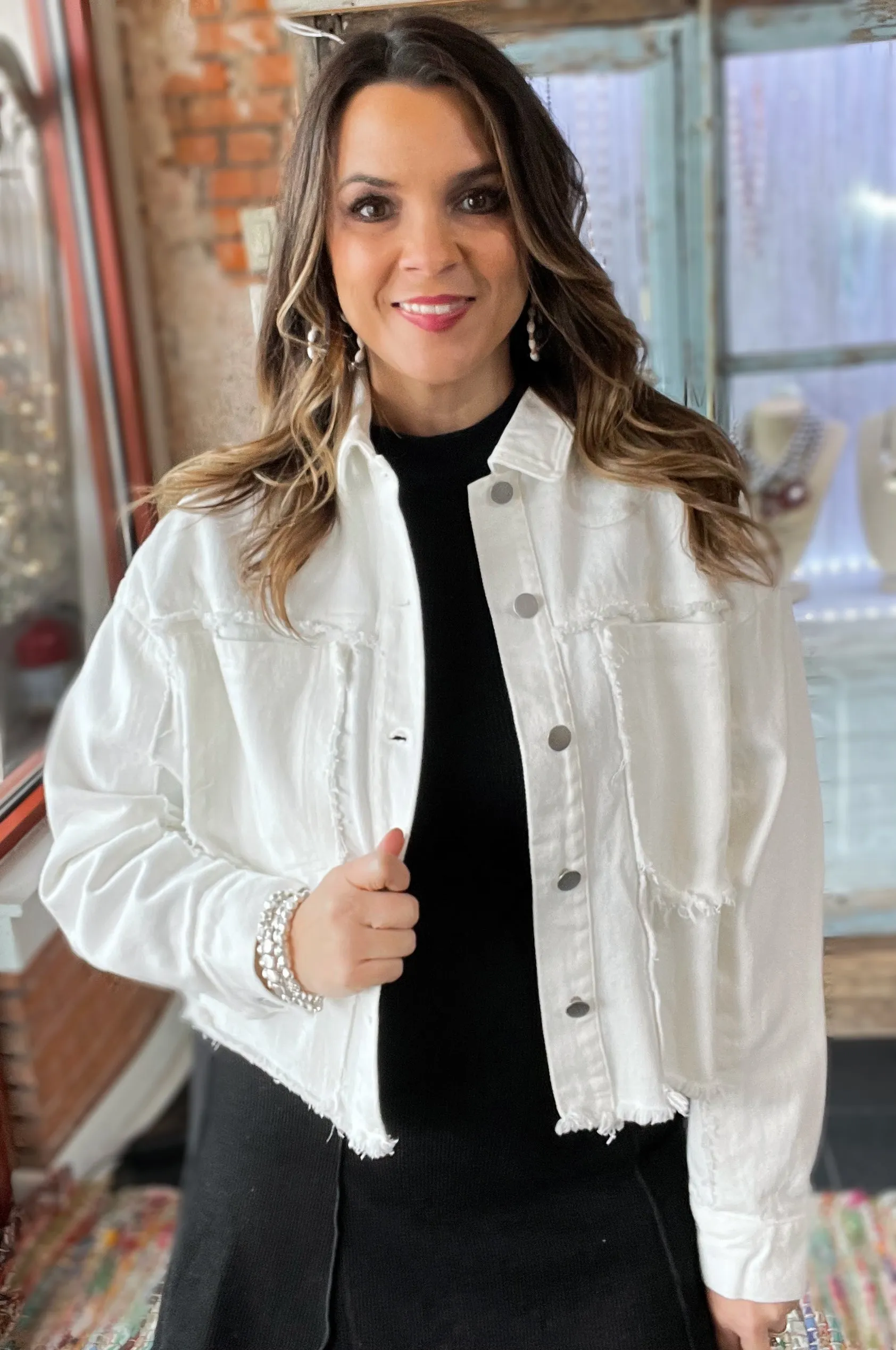 Frayed Hem White Jacket