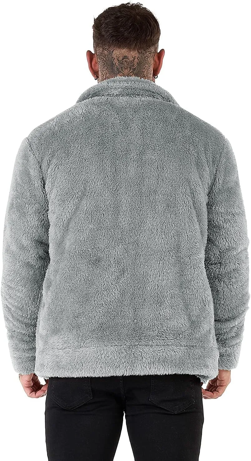 GINGTTO Mens Furry Button-Up Jacket 4 Pockets Fluffy Coat For Men