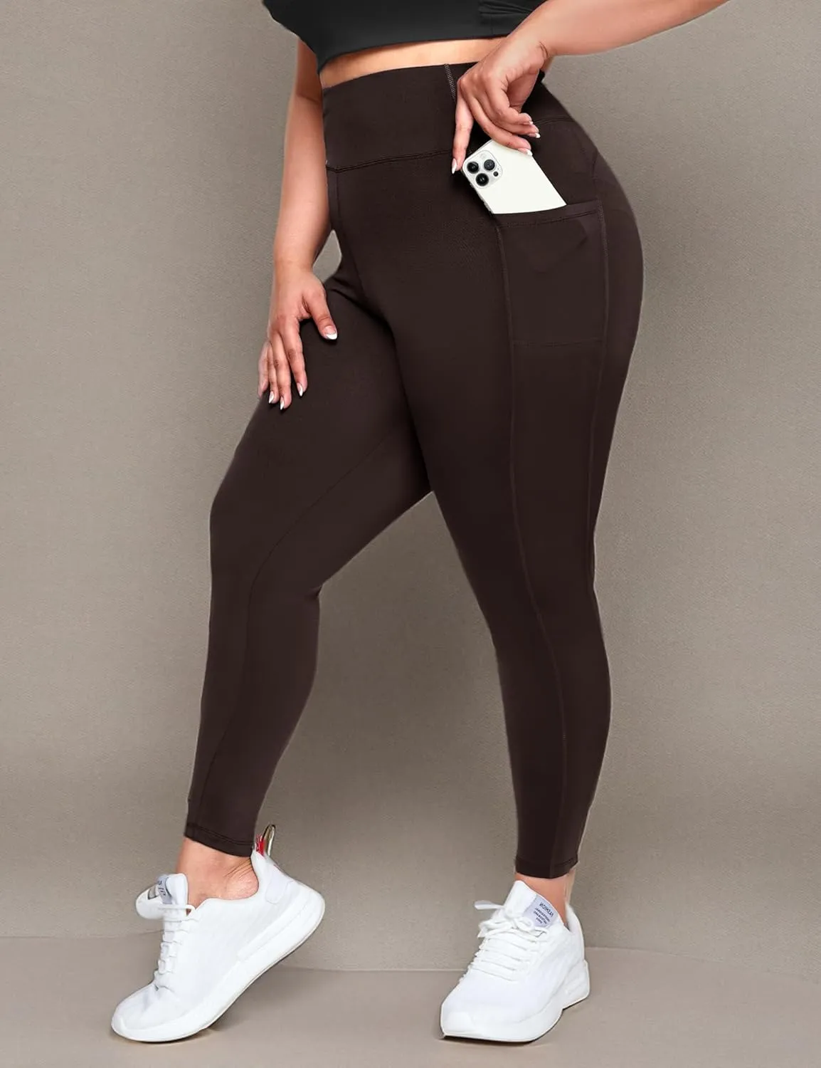 Happy.angel Plus Size Leggings with Pockets for Women, High Waisted Capri Yoga Workout Pants Cropped Tights 3X 4X