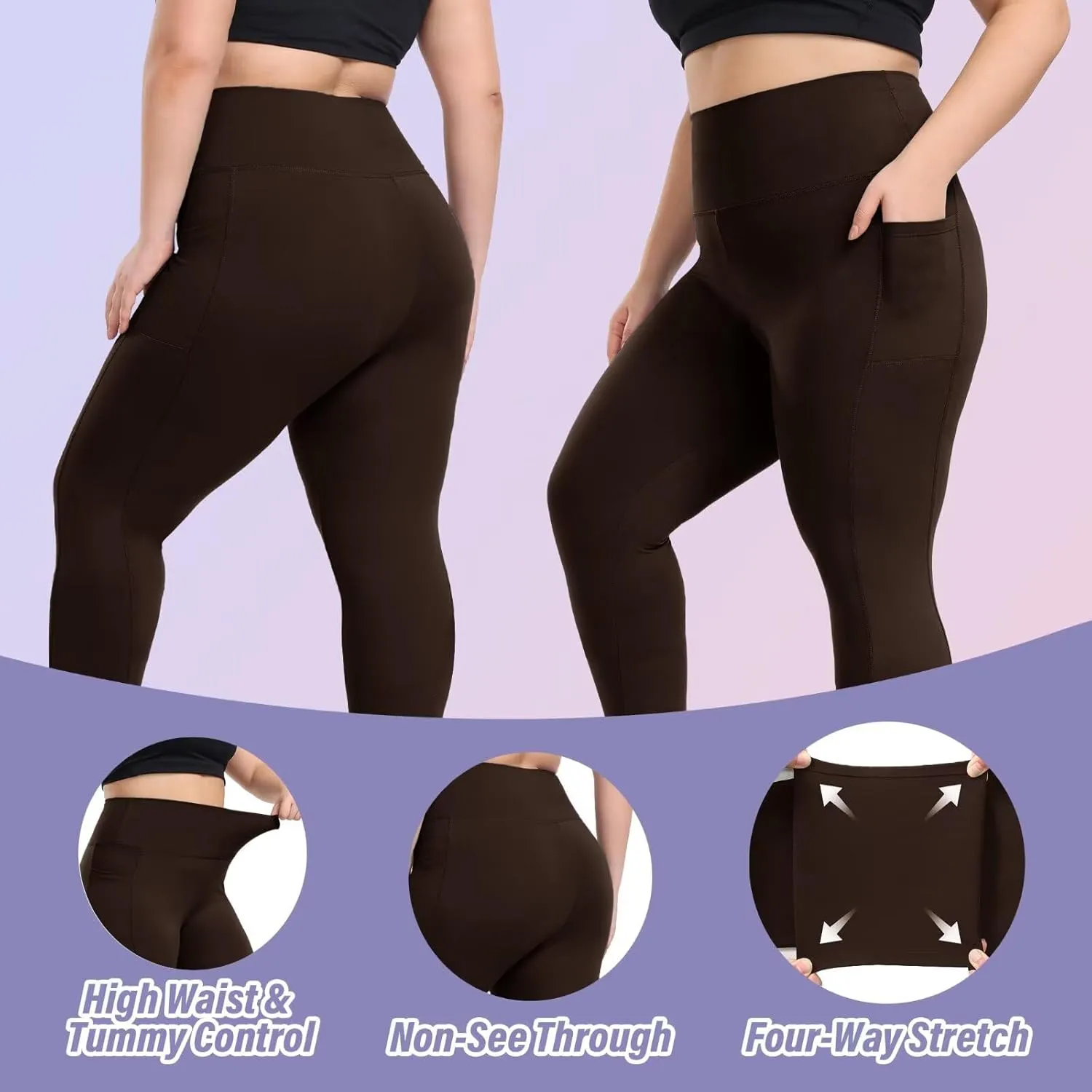 Happy.angel Plus Size Leggings with Pockets for Women, High Waisted Capri Yoga Workout Pants Cropped Tights 3X 4X