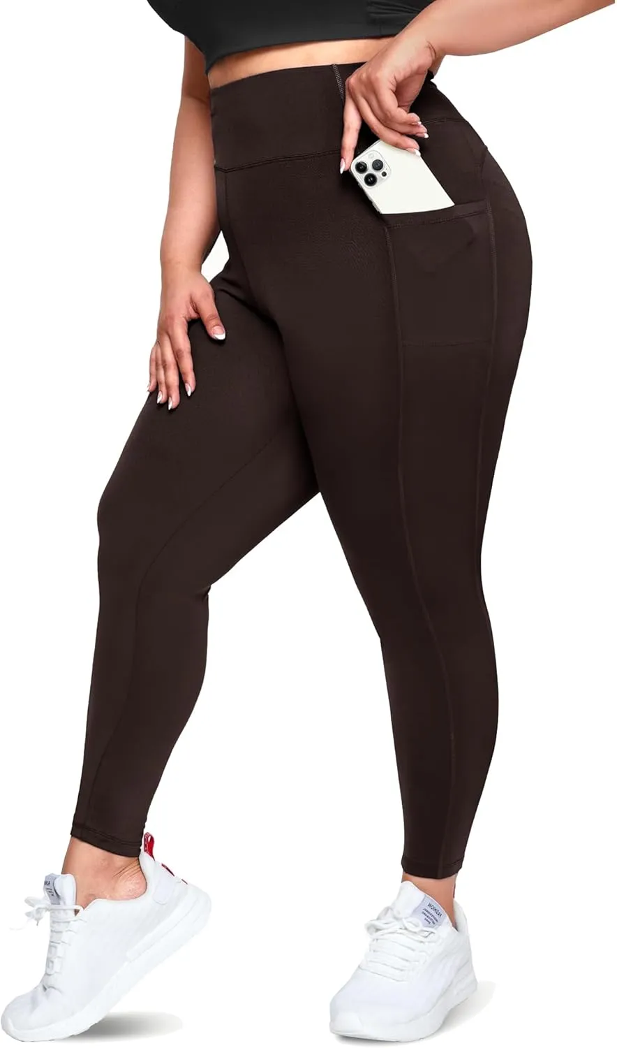 Happy.angel Plus Size Leggings with Pockets for Women, High Waisted Capri Yoga Workout Pants Cropped Tights 3X 4X