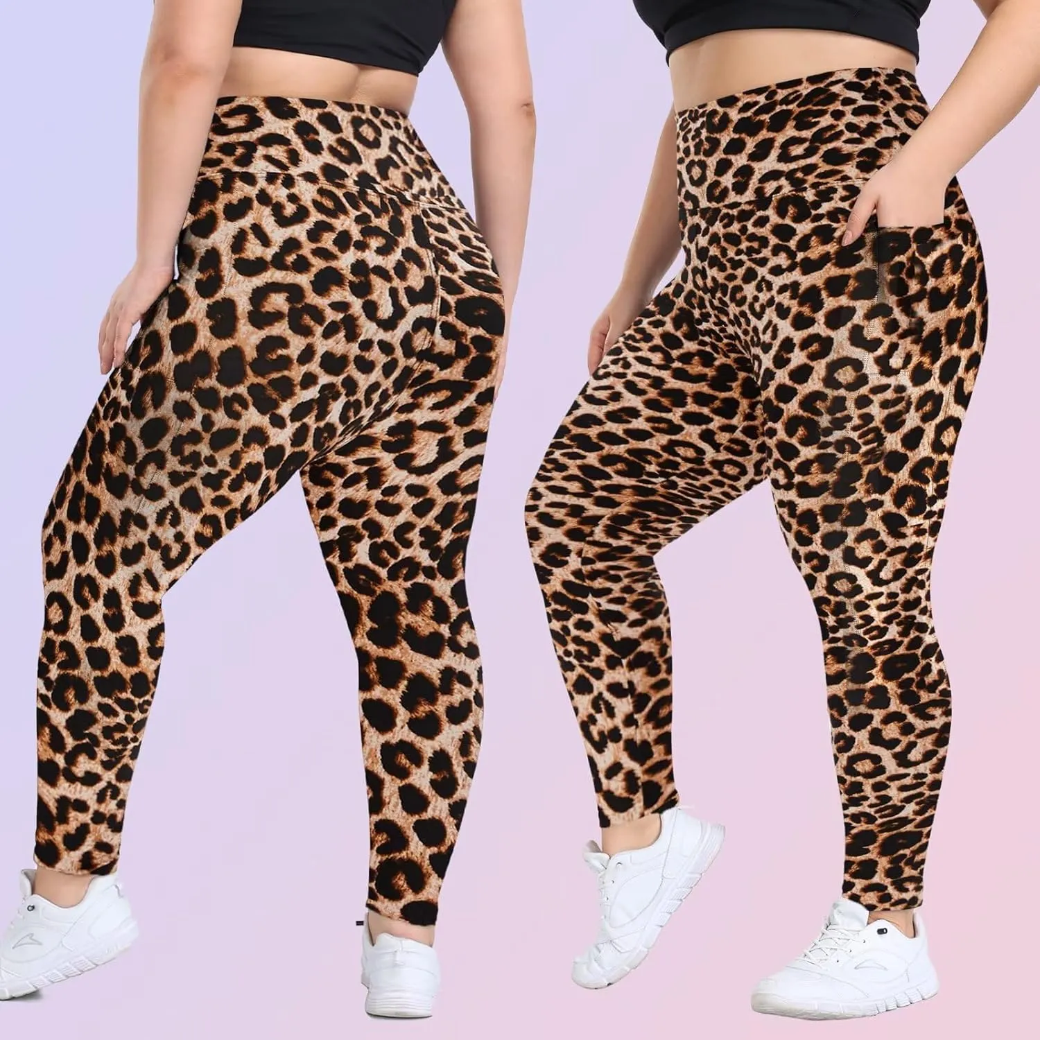 Happy.angel Plus Size Leggings with Pockets for Women, High Waisted Capri Yoga Workout Pants Cropped Tights 3X 4X