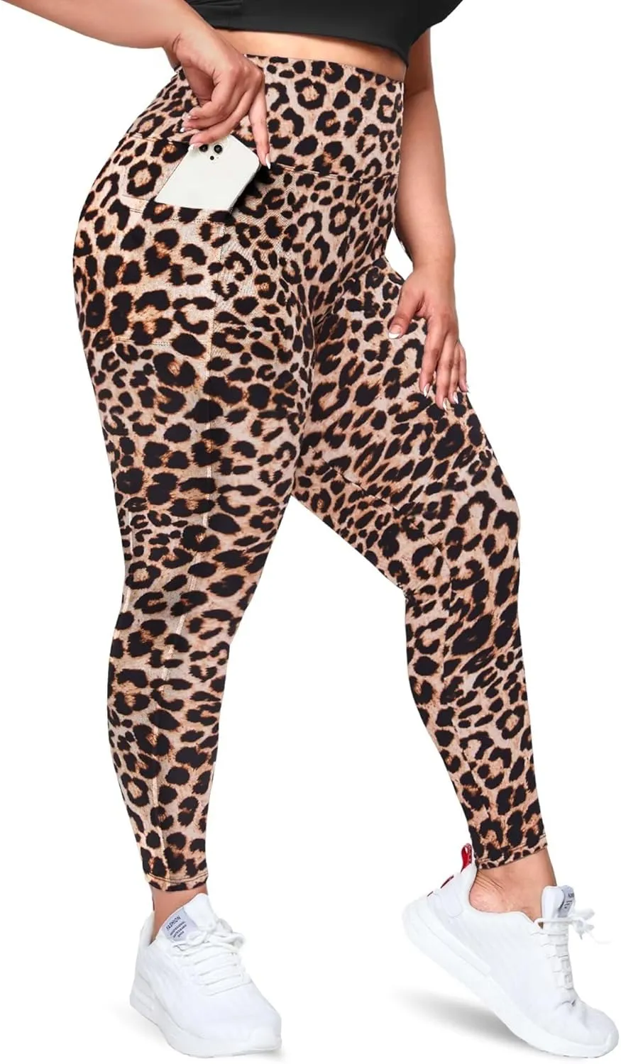 Happy.angel Plus Size Leggings with Pockets for Women, High Waisted Capri Yoga Workout Pants Cropped Tights 3X 4X