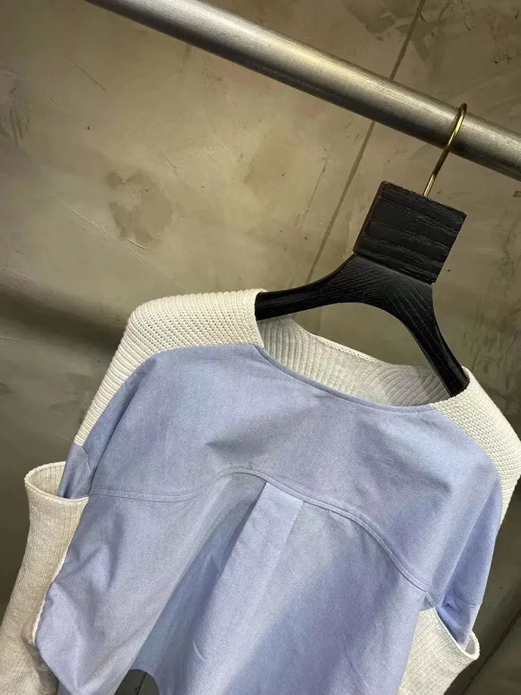 Hit Color Casual Sweaters For Women Round Neck Long Sleeve Loose Vintage Knitting Sweater Female Fashion Clothing