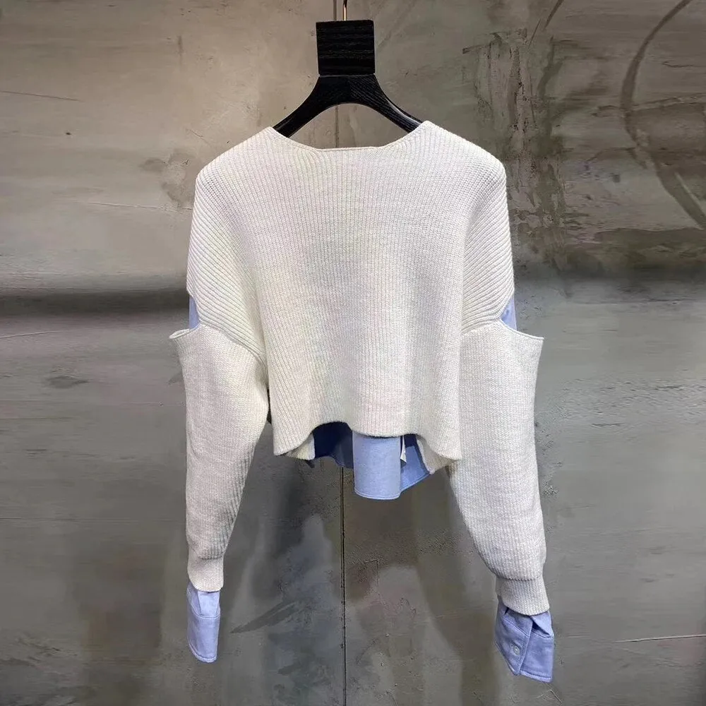 Hit Color Casual Sweaters For Women Round Neck Long Sleeve Loose Vintage Knitting Sweater Female Fashion Clothing