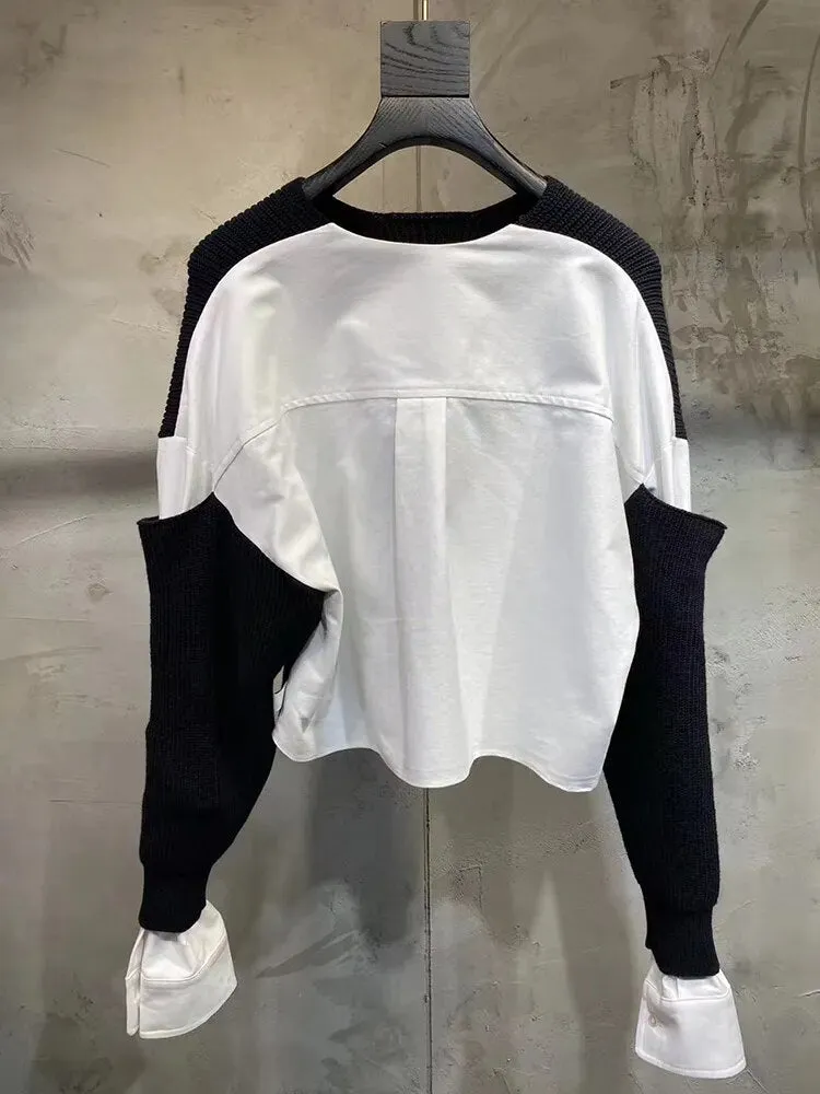 Hit Color Casual Sweaters For Women Round Neck Long Sleeve Loose Vintage Knitting Sweater Female Fashion Clothing