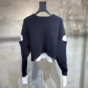 Hit Color Casual Sweaters For Women Round Neck Long Sleeve Loose Vintage Knitting Sweater Female Fashion Clothing