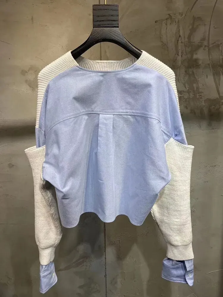 Hit Color Casual Sweaters For Women Round Neck Long Sleeve Loose Vintage Knitting Sweater Female Fashion Clothing