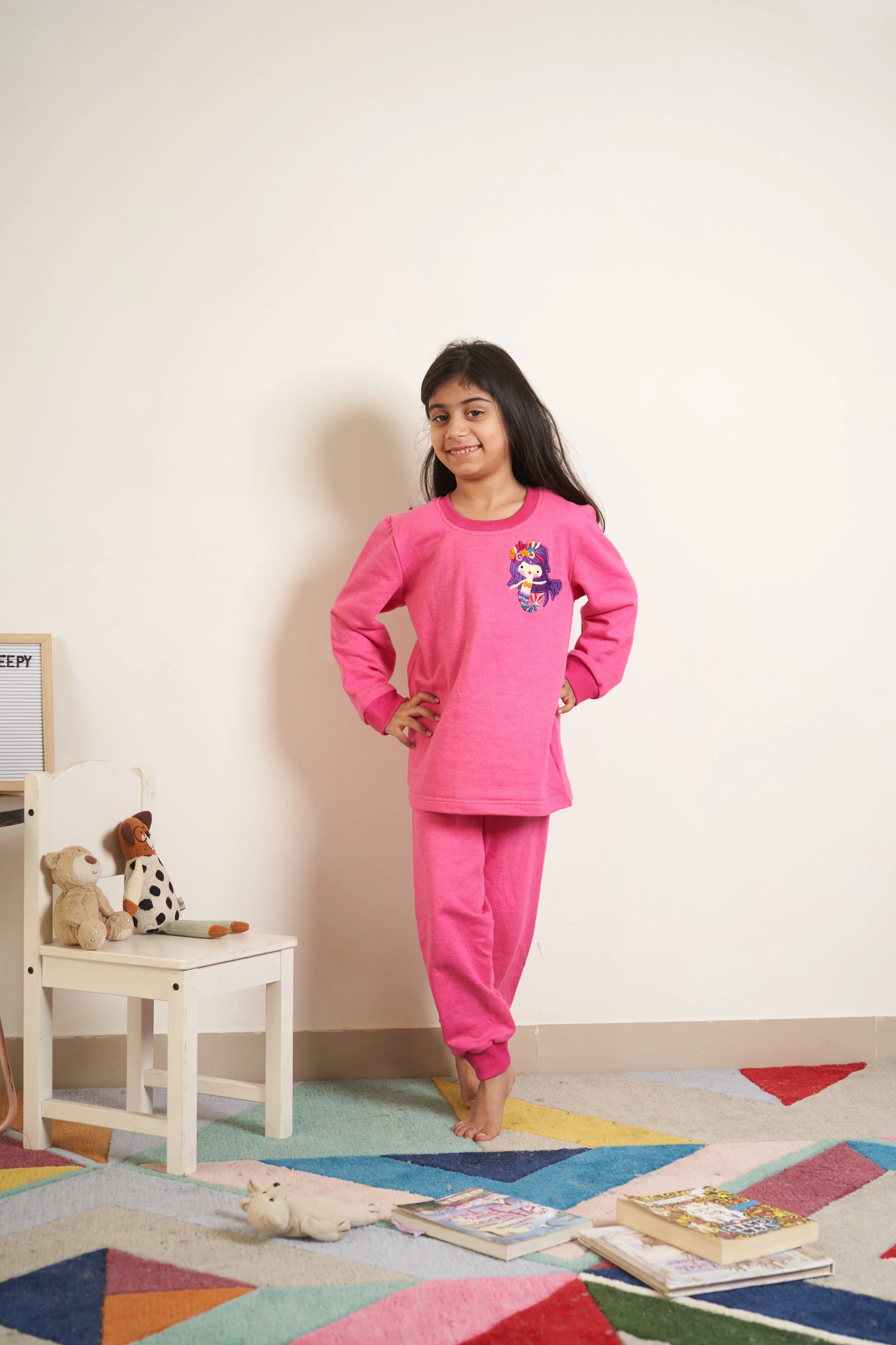 Hot pink tracksuit with mermaid embroidery