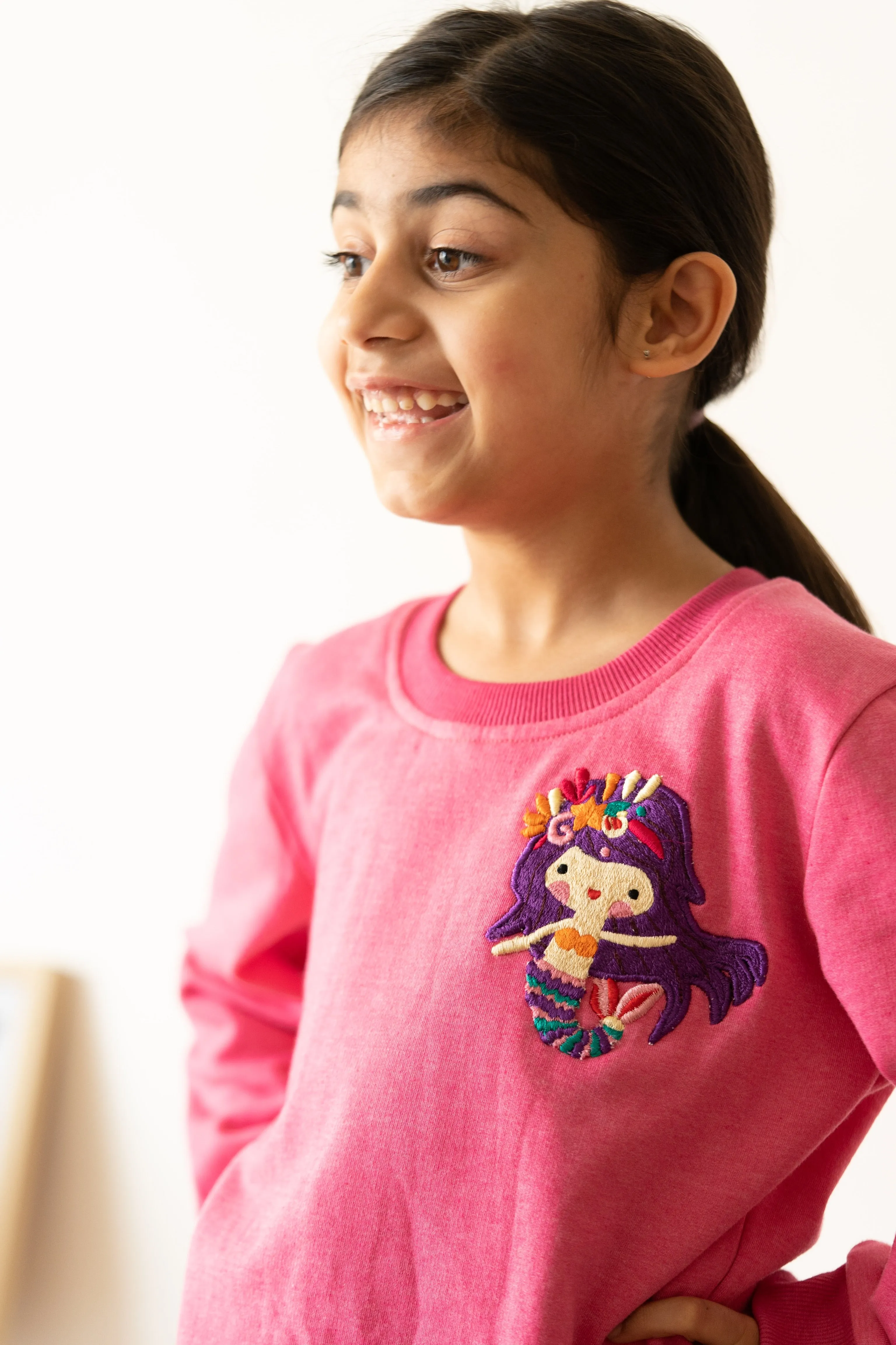 Hot pink tracksuit with mermaid embroidery