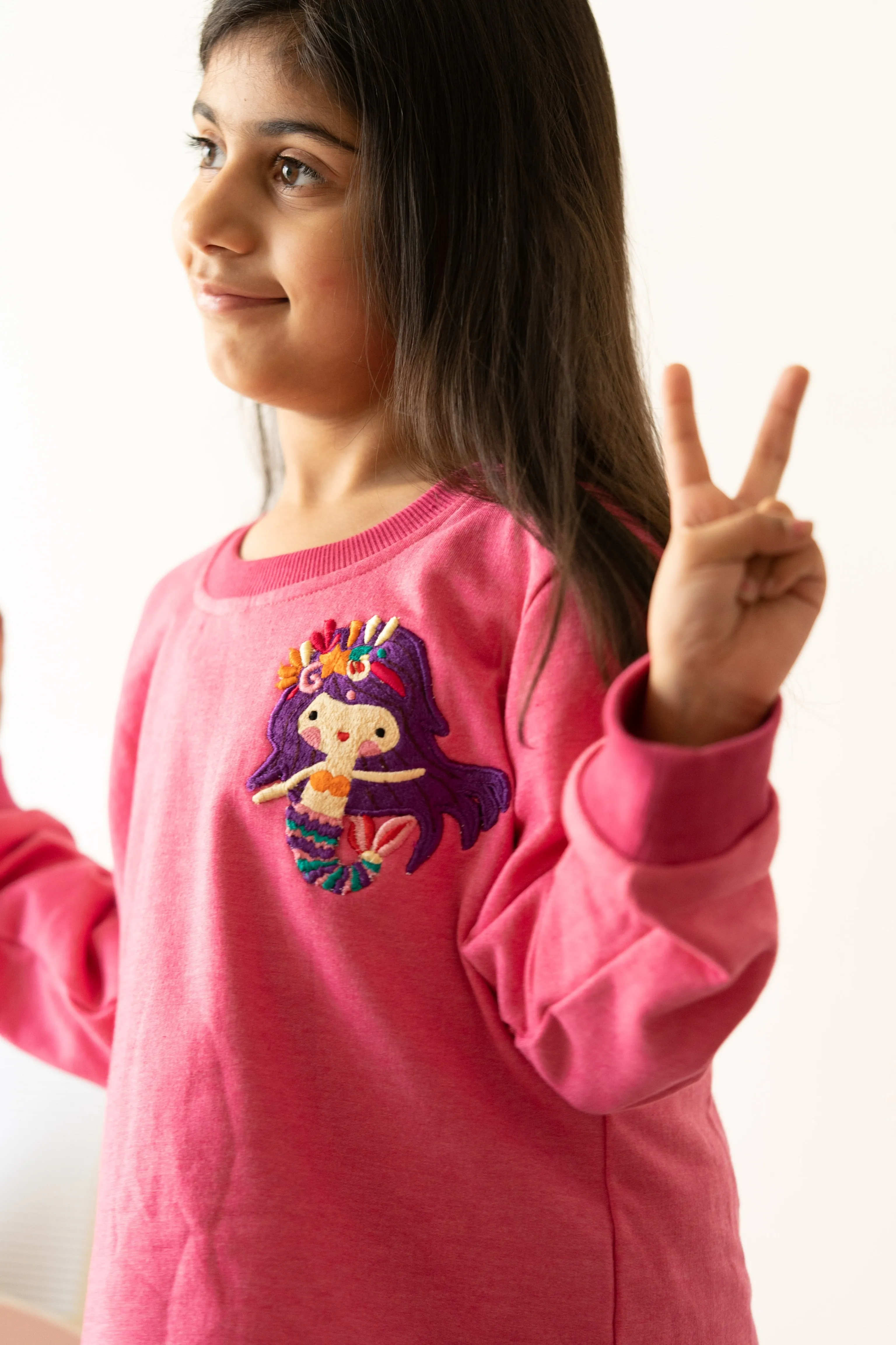 Hot pink tracksuit with mermaid embroidery