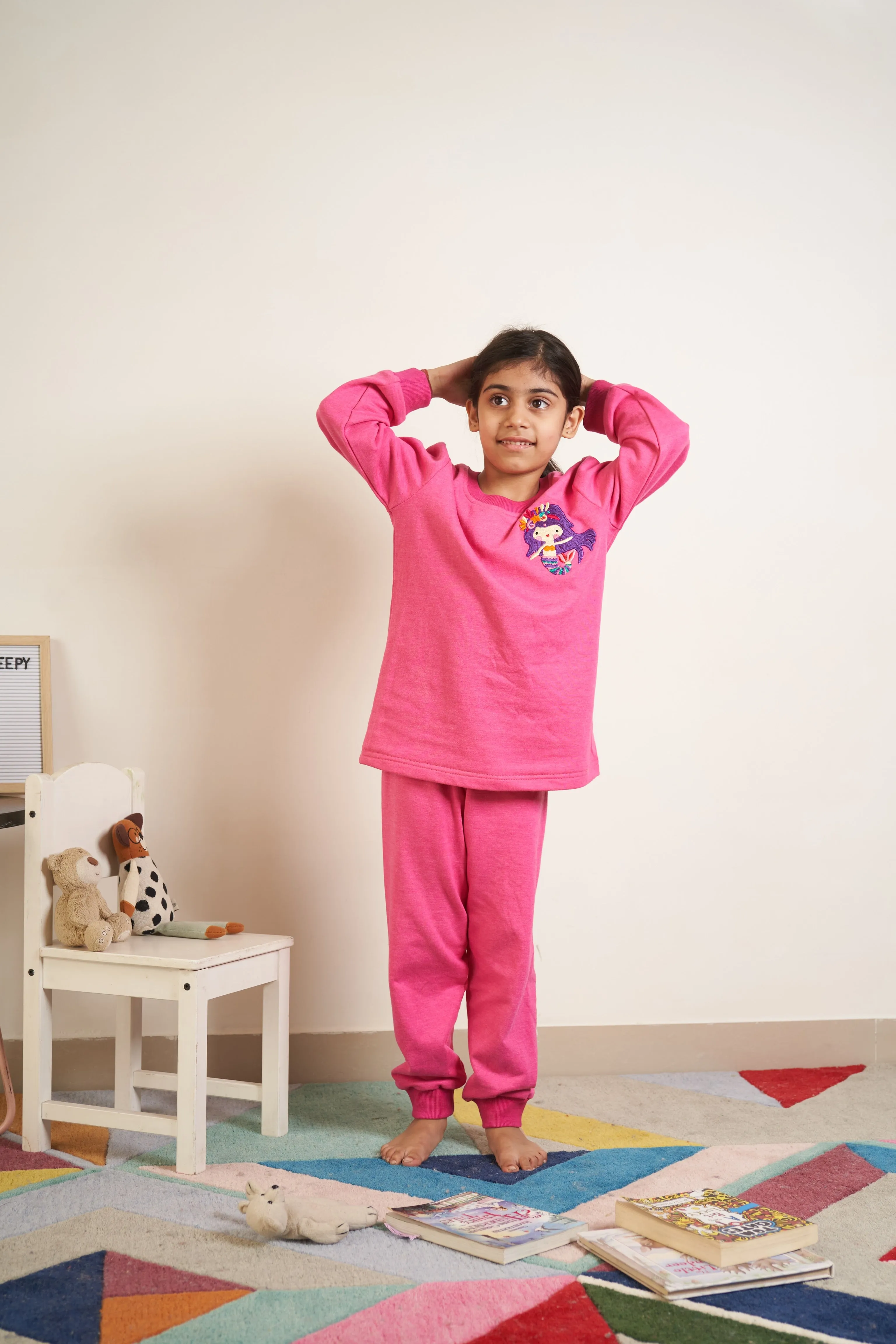 Hot pink tracksuit with mermaid embroidery