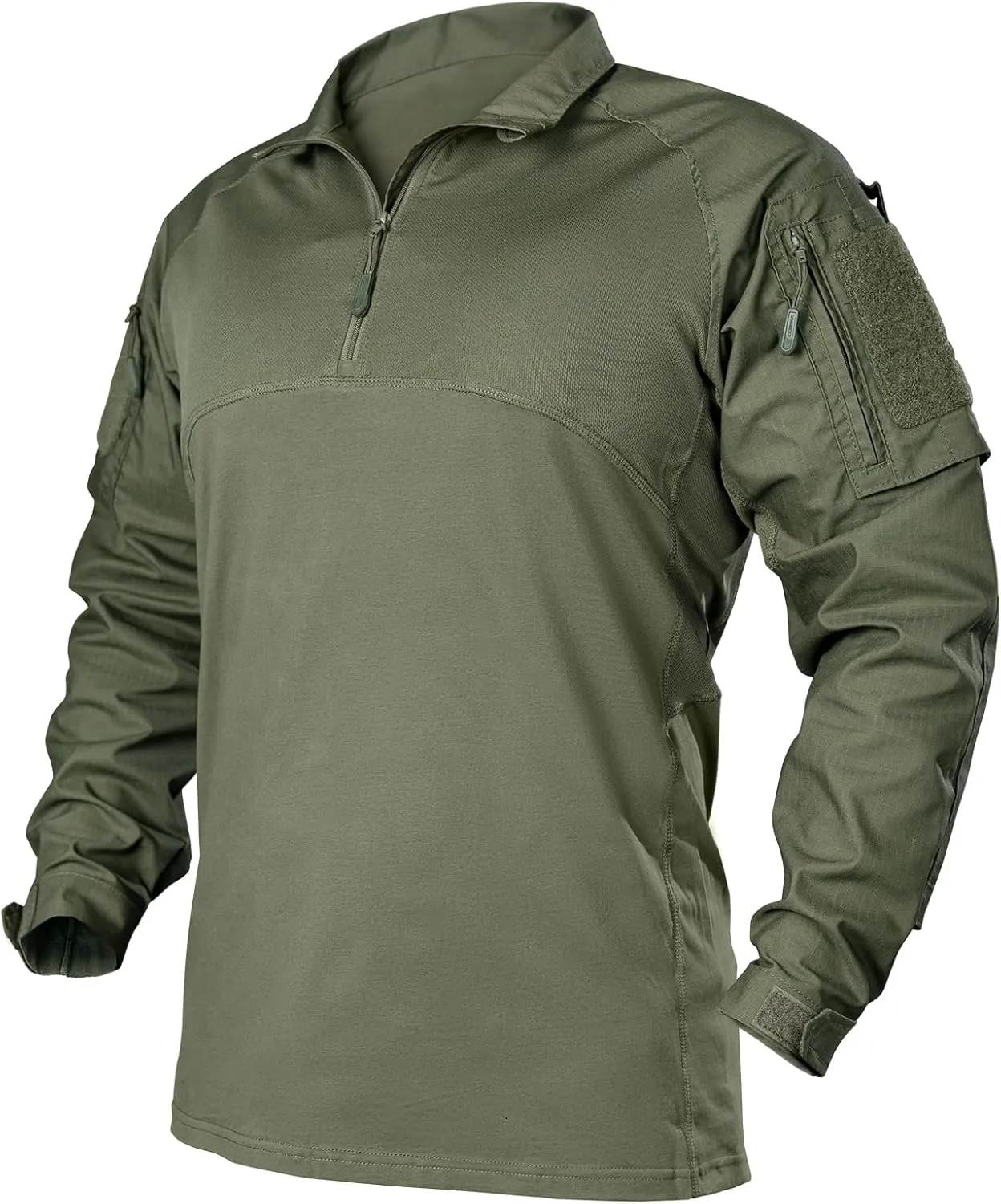 IDOGEAR Mens Tactical Military Shirts 1/4 Zip Combat BDU Shirts Camo Long Sleeve With Pockets For Outdoor Airsoft Paintball