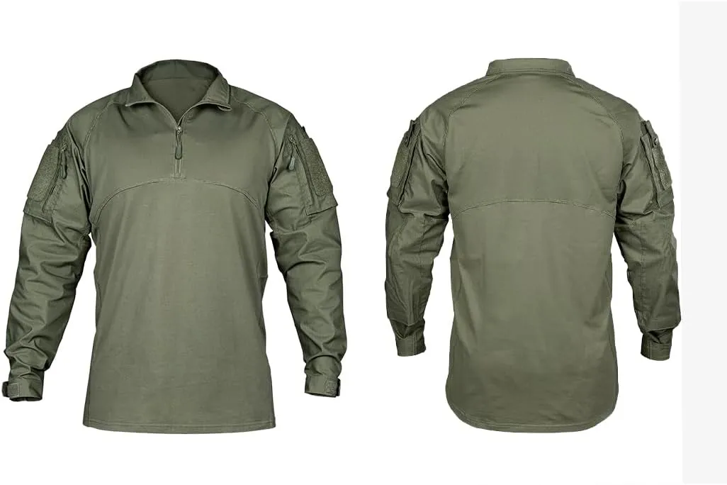 IDOGEAR Mens Tactical Military Shirts 1/4 Zip Combat BDU Shirts Camo Long Sleeve With Pockets For Outdoor Airsoft Paintball
