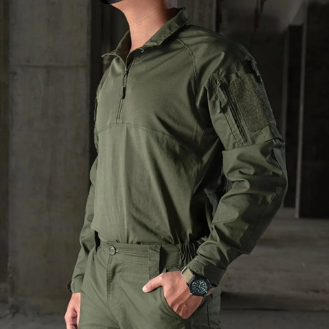 IDOGEAR Mens Tactical Military Shirts 1/4 Zip Combat BDU Shirts Camo Long Sleeve With Pockets For Outdoor Airsoft Paintball