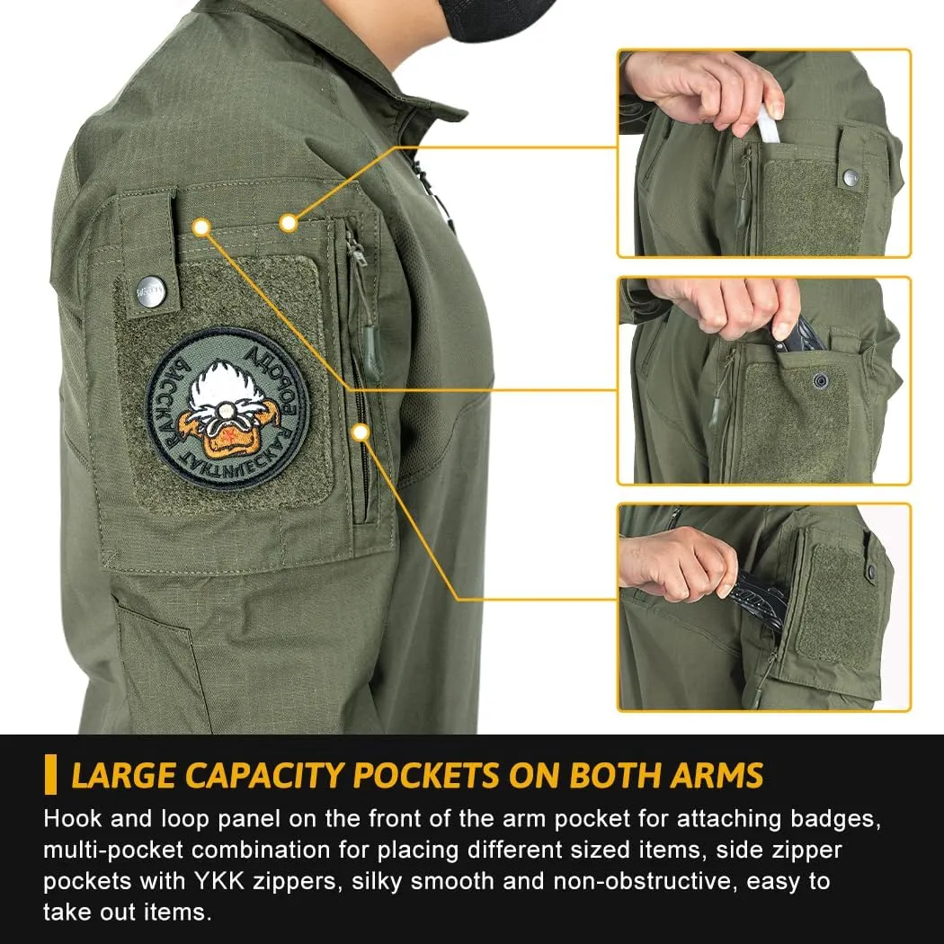 IDOGEAR Mens Tactical Military Shirts 1/4 Zip Combat BDU Shirts Camo Long Sleeve With Pockets For Outdoor Airsoft Paintball