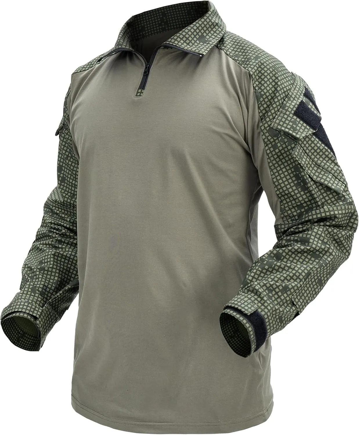 IDOGEAR SPORTS G3 Combat Shirts Mens Tactical Shirt with Elbow Pads 1/4 Zipper Collar Long Sleeves Top Military Clothing