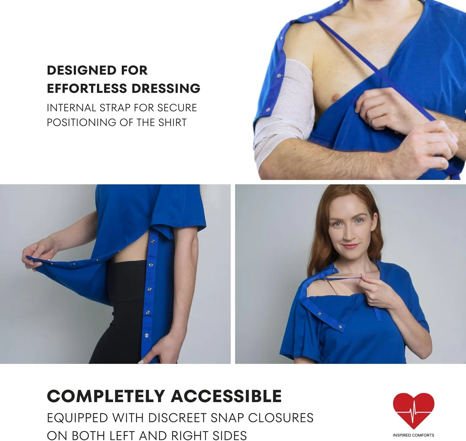 Inspired Comforts Unisex Post Surgery & Rehab V Neck Dual Access Snap Shirt