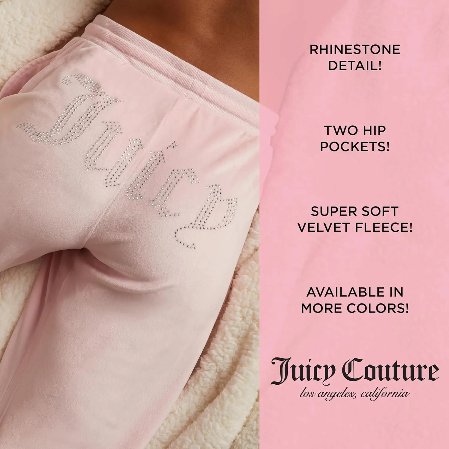 Juicy Couture Women's Velvet Fleece Lounge Pajama Pant with Rhinestones