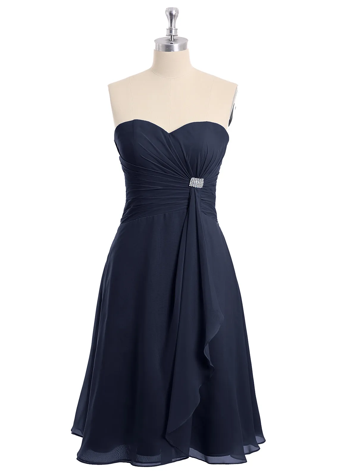 Knee Length Chiffon Dress with Sweetheart Neck-Dark Navy Plus Size