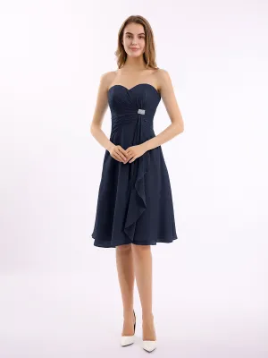 Knee Length Chiffon Dress with Sweetheart Neck-Dark Navy Plus Size