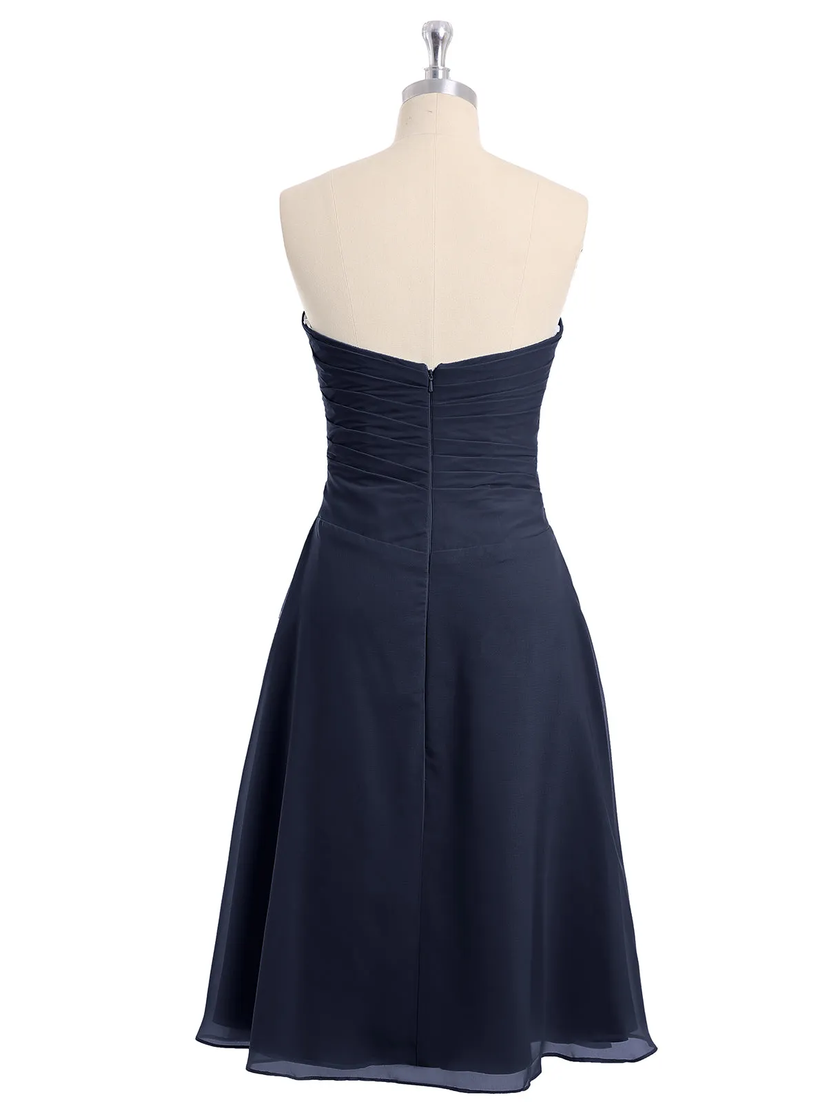 Knee Length Chiffon Dress with Sweetheart Neck-Dark Navy Plus Size