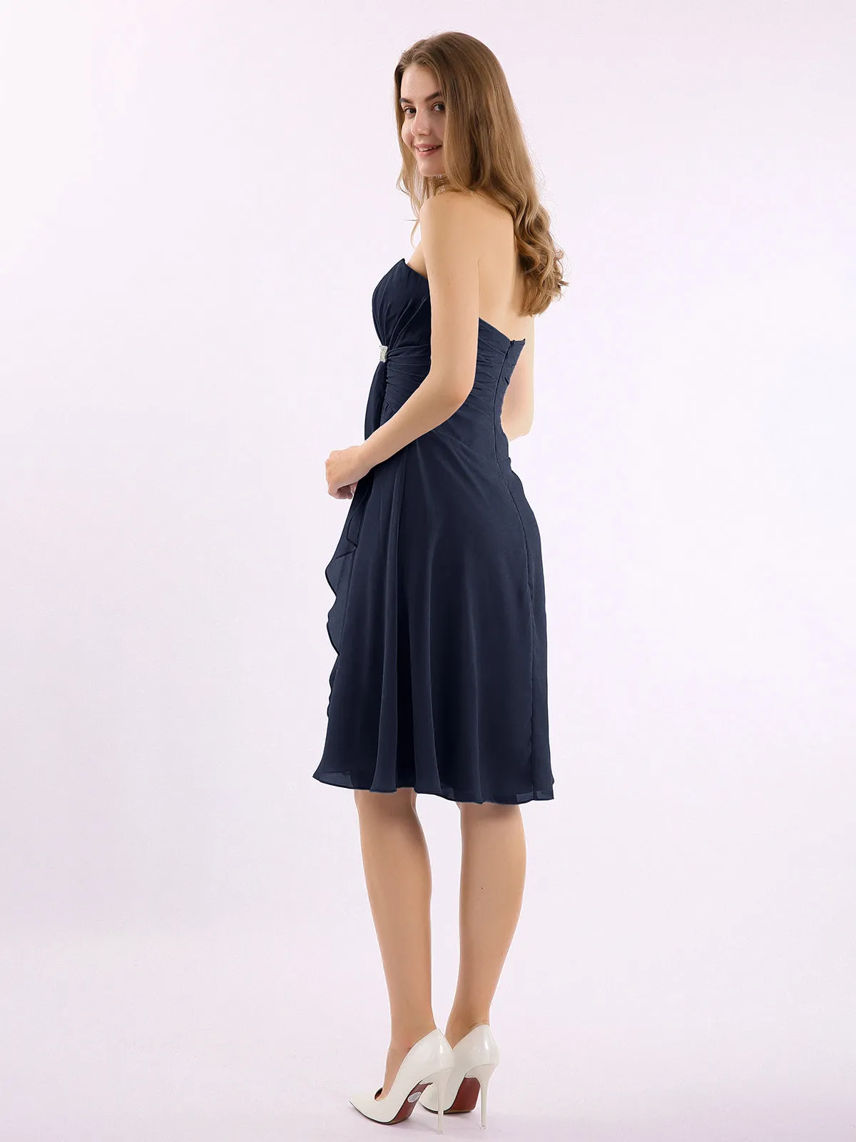 Knee Length Chiffon Dress with Sweetheart Neck-Dark Navy Plus Size