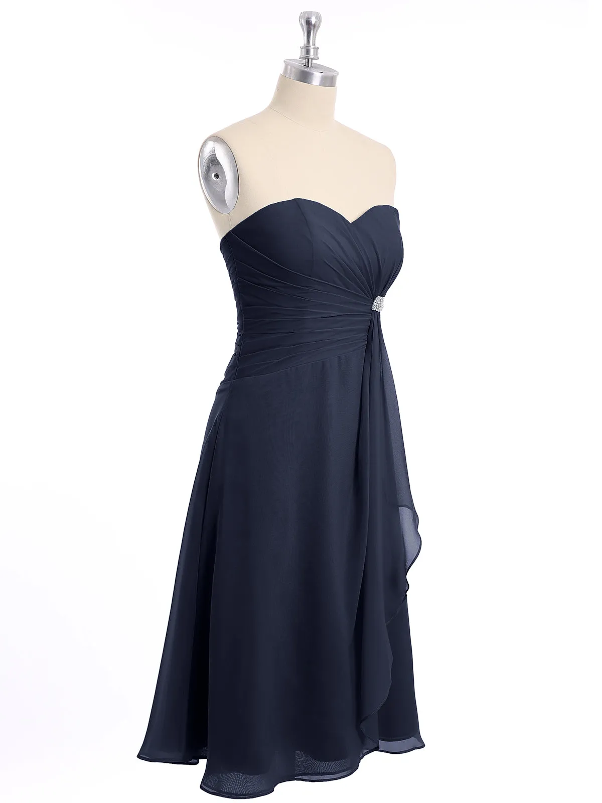 Knee Length Chiffon Dress with Sweetheart Neck-Dark Navy Plus Size